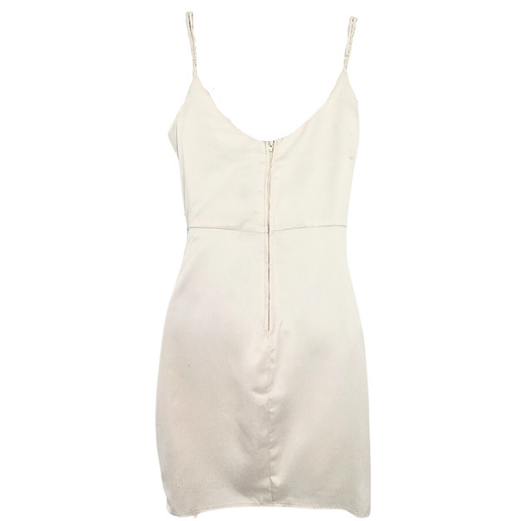 B Darlin Spaghetti Strap Corset Bodice Ruched Tie-Hem Satin Cream Dress Jr 3-4 - Picture 4 of 12